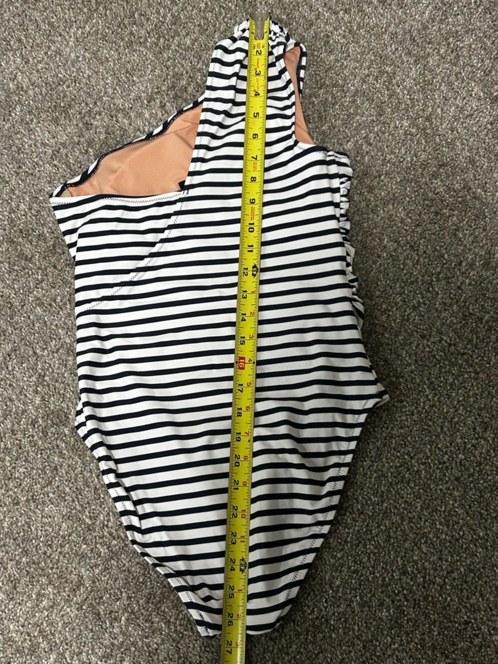 J.Crew Re-Imagined One Shoulder Swimsuit Blue White Stripe Ruched Small